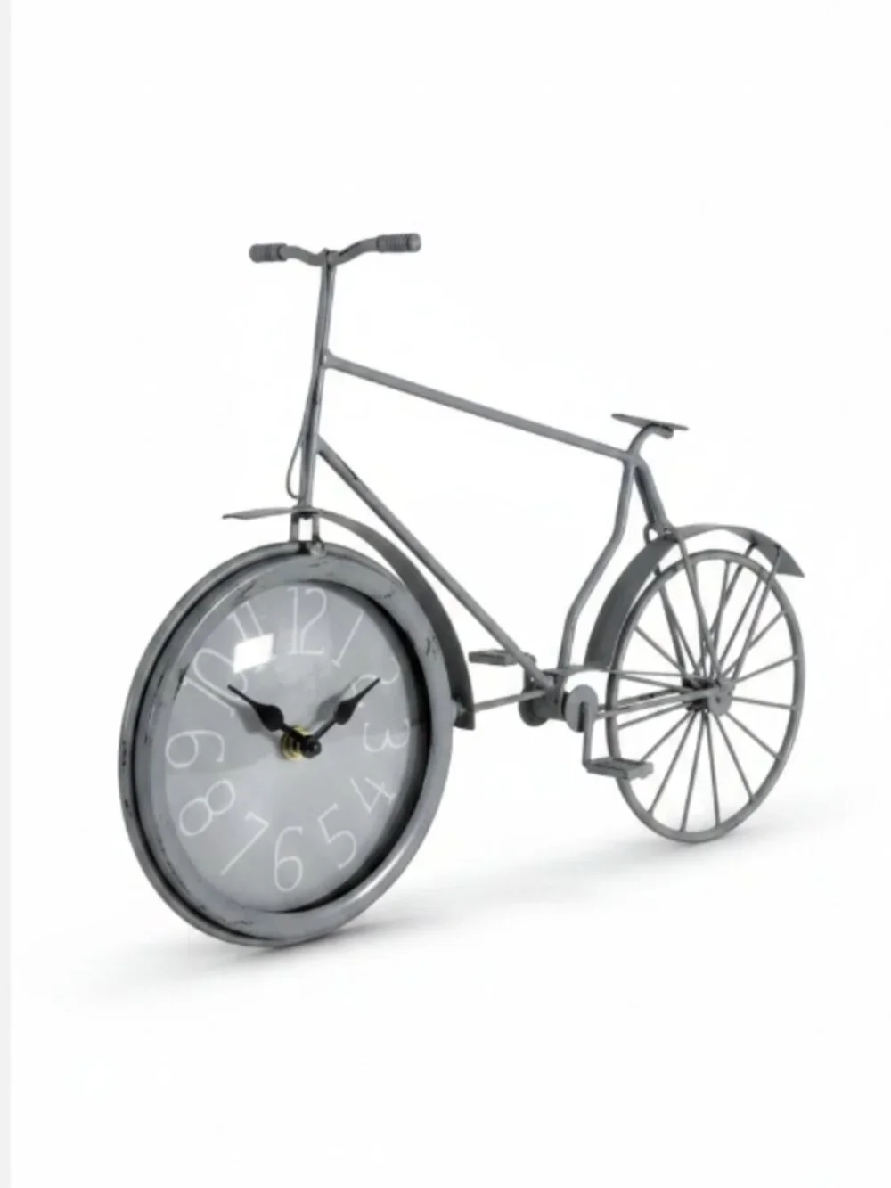 Gray Metal Bicycle Clock Vintage Style Freestanding Desk Shelf Mantel Decor